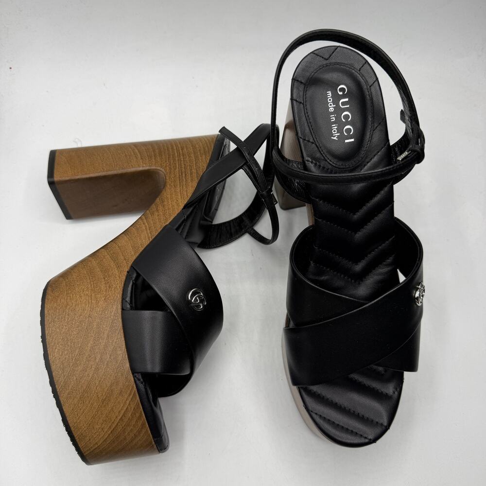 NEW Gucci Women's Black Double G Leather Platform Sandals Size EU 40 / US 10 - Picture 4 of 12